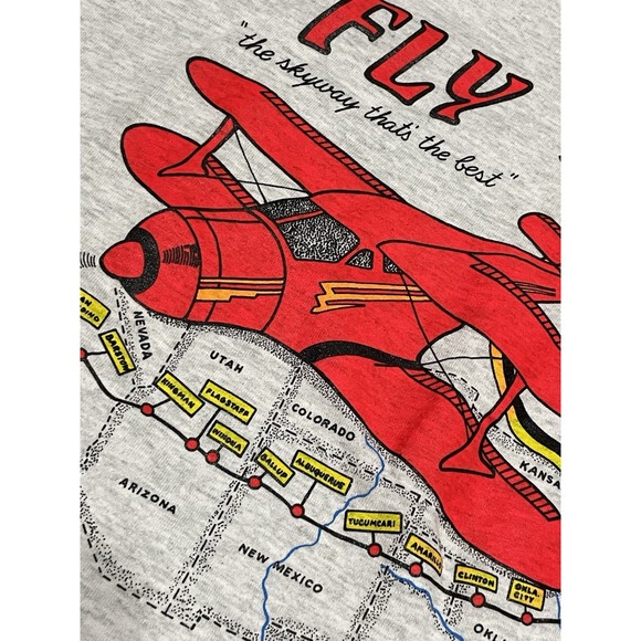 Vintage 90s Route 66 Retro Airplane T-Shirt XL 1992 Map Rt 66 Grey‎ - Picture 3 of 7